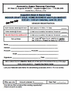 Indoor Craft Sale Vendor Application 2012 for Bean and Bacon Days