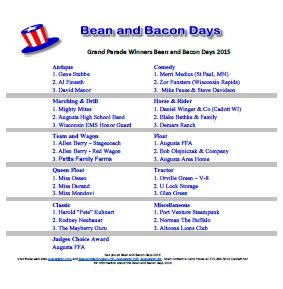 Winners.  2015 Bean and Bacon Days Grand Parade