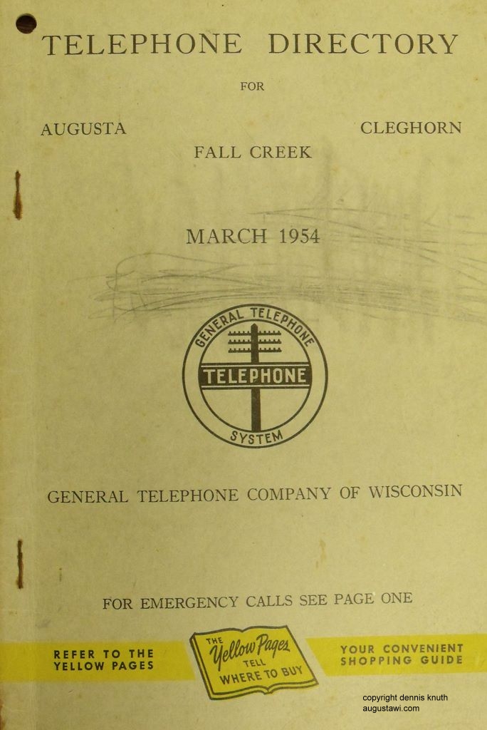 General Telephone 1954 Directory Augusta Wisconsin