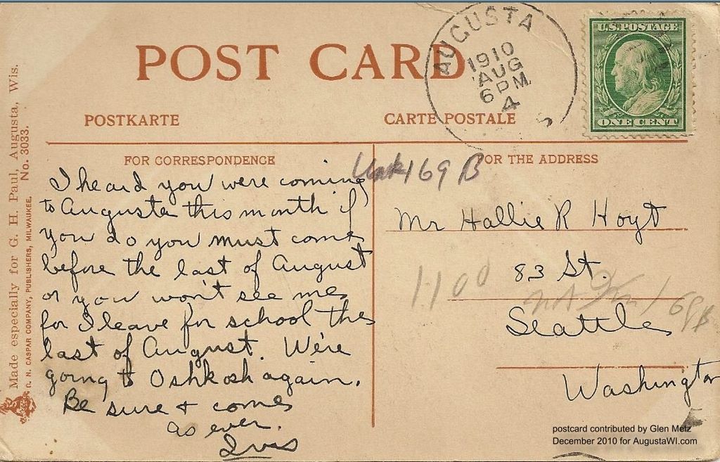 Augusta PostCard 1910