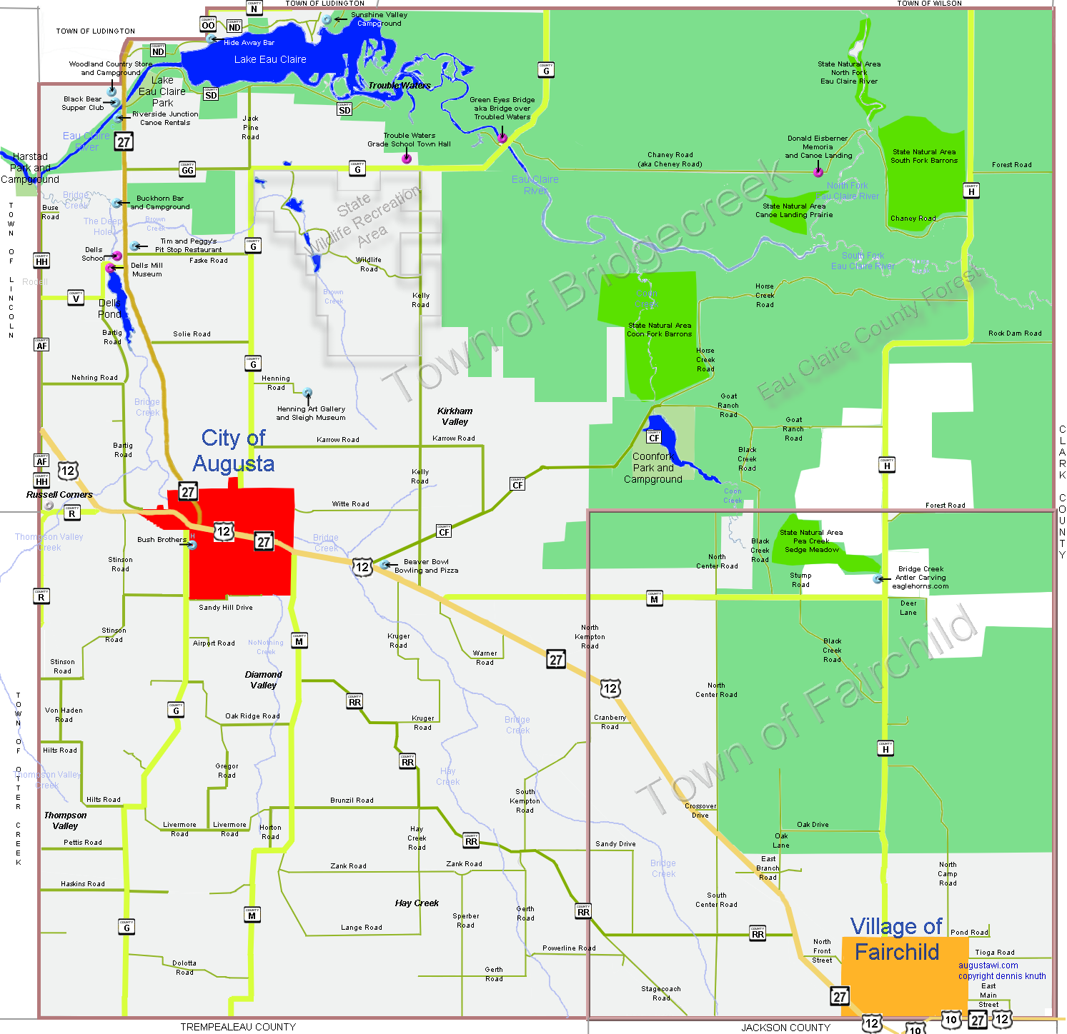 Map of Bridgecreek and Fairchild Townships